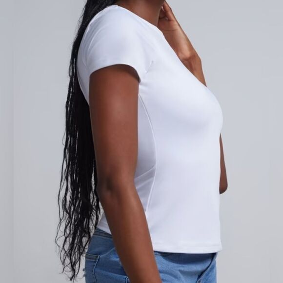 New York & Company Women's White Crewneck Pullover Short Sleeve Top - Picture 2 of 14